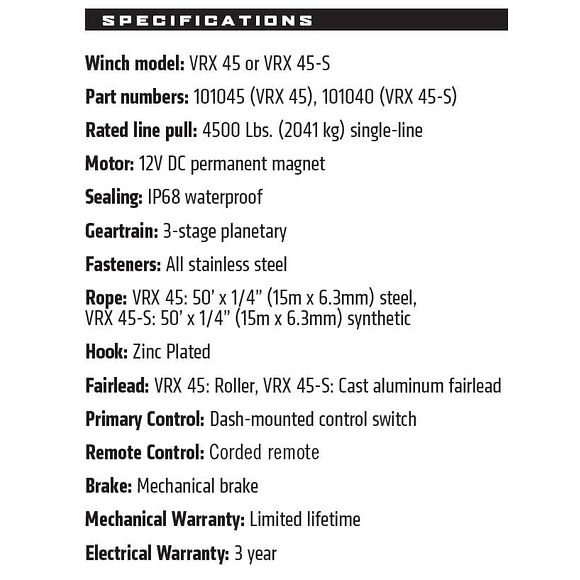 WARN Warn VRX 45 UTV Vinsj