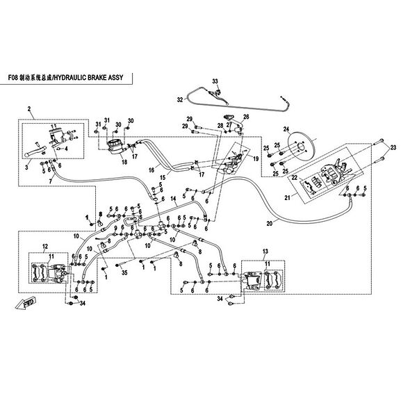 CF MOTO Bremseslange mellom fotbremsesylinder og fordelerhette CF Moto 500 / Goes 520