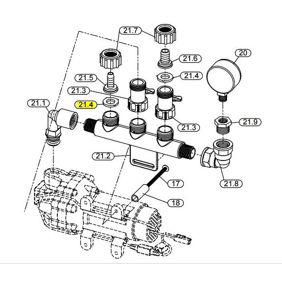 MOOSE Tetningsskive med utløpstilkobling Fimco/Moose sprøyteaggregat