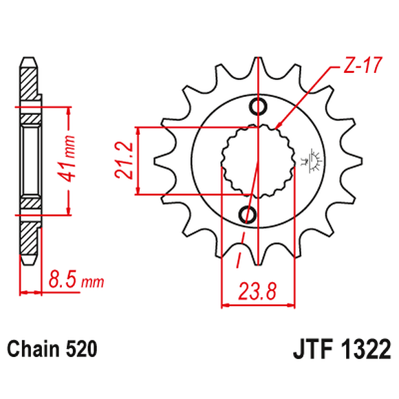 JT SPROCKETS Framdrev Honda TRX 400, 15-tanns