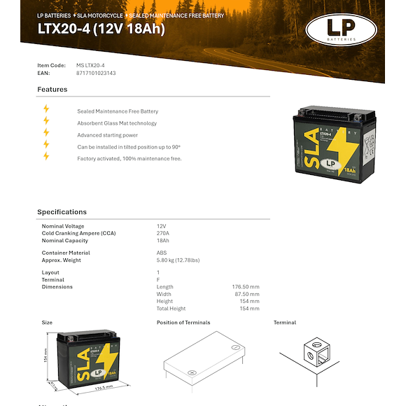 LP Batteries LP ATV Batteri LTX20 SLA 12V (YTX20)