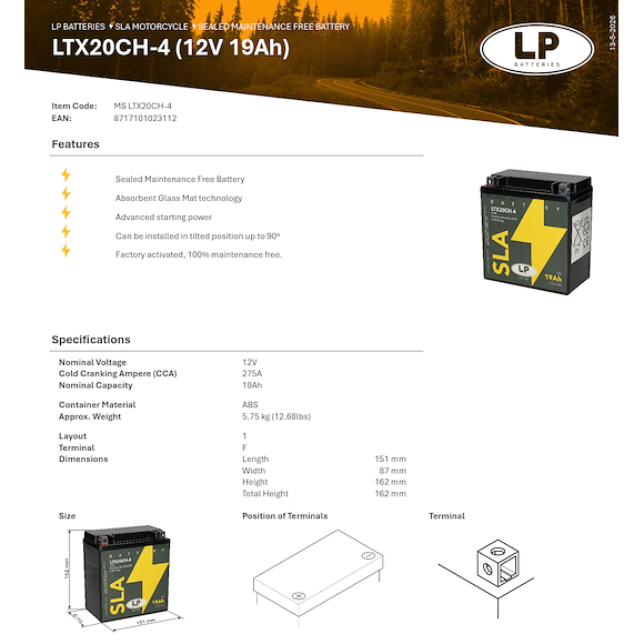 LP Batteries LP ATV Batteri LTX20CH SLA 12V (YTX20CH)