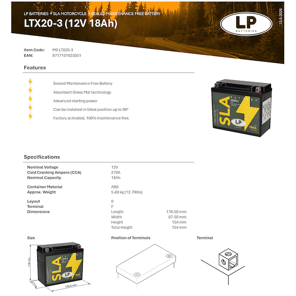 LP Batteries LP ATV Batteri LTX20HL SLA 12V (YTX20HL-BS)