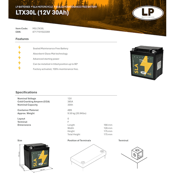 LP Batteries LP ATV Batteri LTX30L SLA 12V (YTX30)